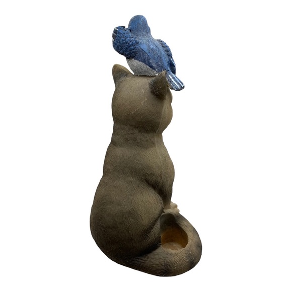 Adorable Cat Resin Candle Holder with Blue Bird - Versatile Decor Accent - Picture 3 of 7